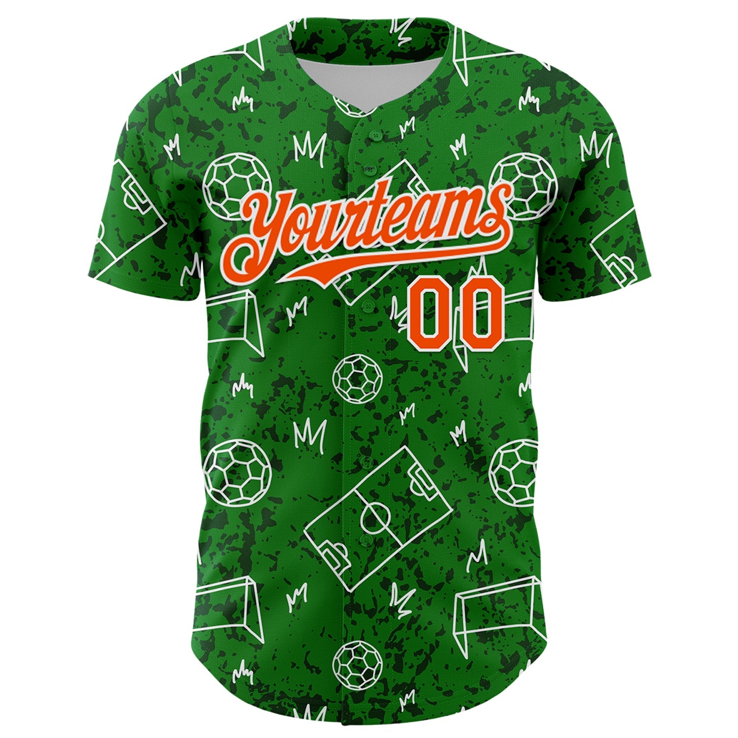 Custom Grass Green Orange-White Comic Doodle Ballgame 3D Pattern Design Authentic Baseball Jersey view 2