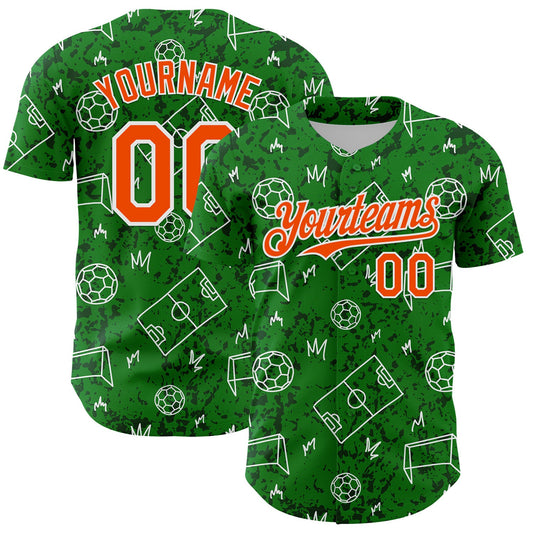 Custom Grass Green Orange-White Comic Doodle Ballgame 3D Pattern Design Authentic Baseball Jersey - Main View