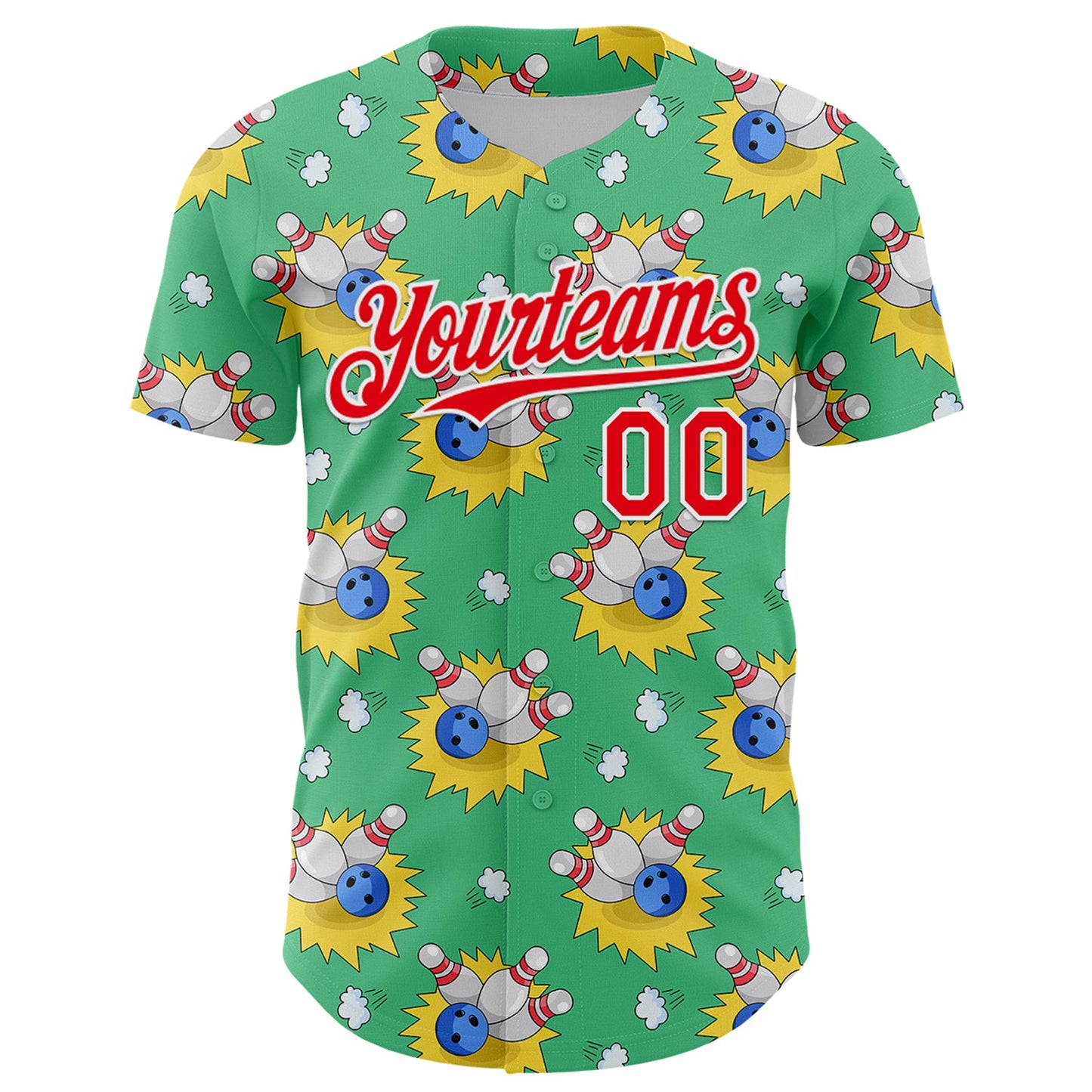 Custom Green Fire Red-White Comic Doodle Ballgame 3D Pattern Design Authentic Baseball Jersey view 2