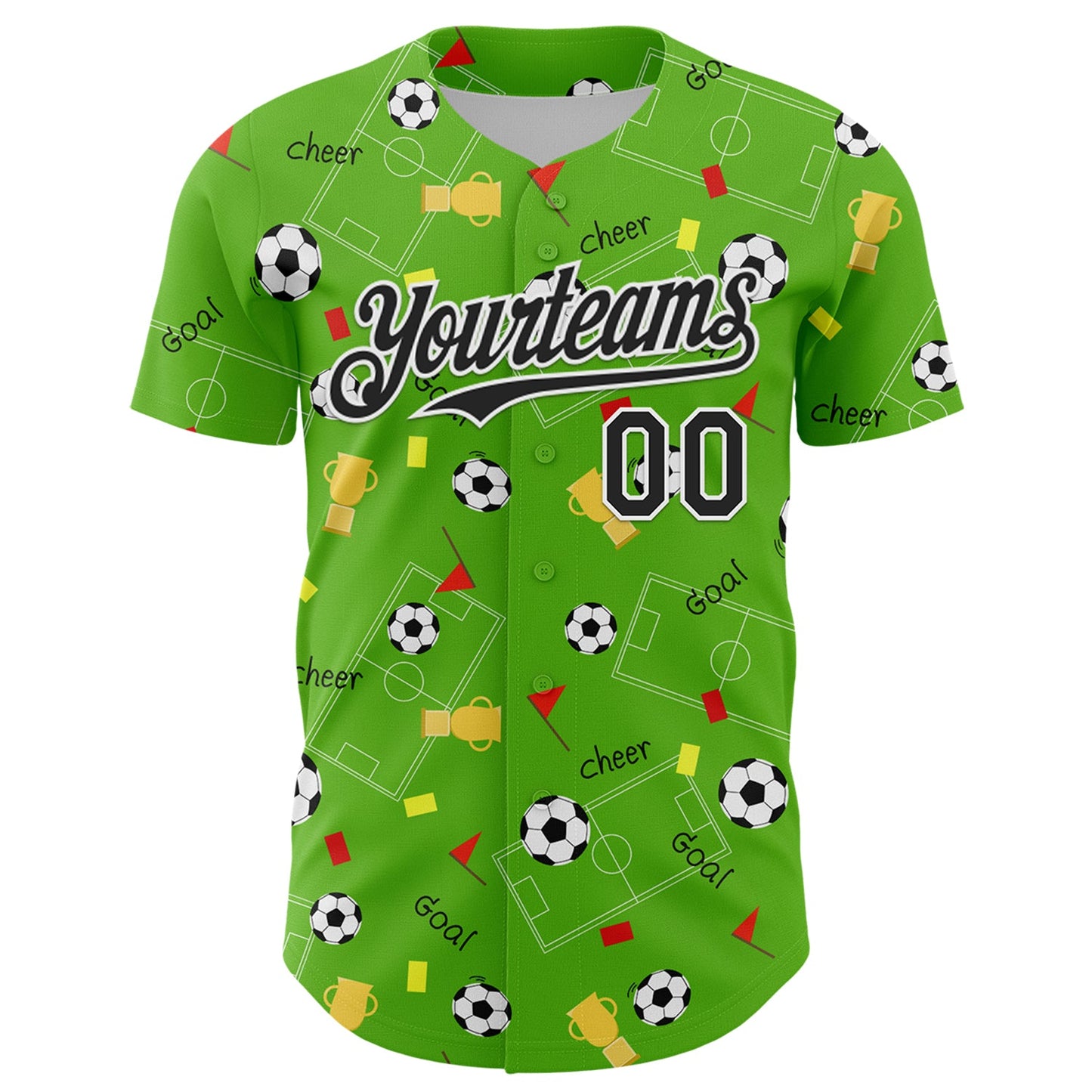 Custom Aurora Green Black-White Comic Doodle Ballgame 3D Pattern Design Authentic Baseball Jersey view 2