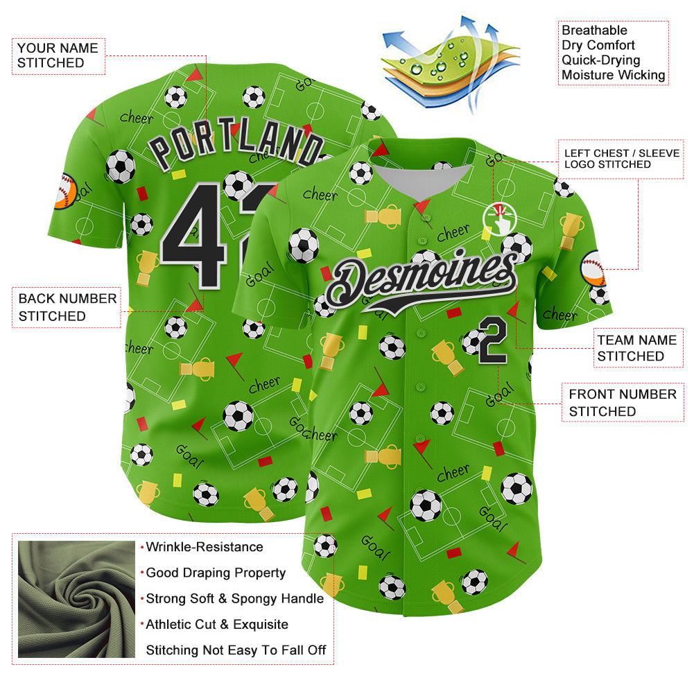 Custom Aurora Green Black-White Comic Doodle Ballgame 3D Pattern Design Authentic Baseball Jersey view 3