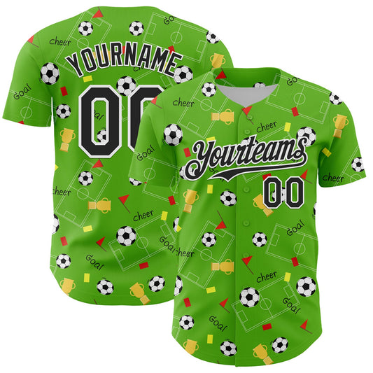 Custom Aurora Green Black-White Comic Doodle Ballgame 3D Pattern Design Authentic Baseball Jersey - Main View
