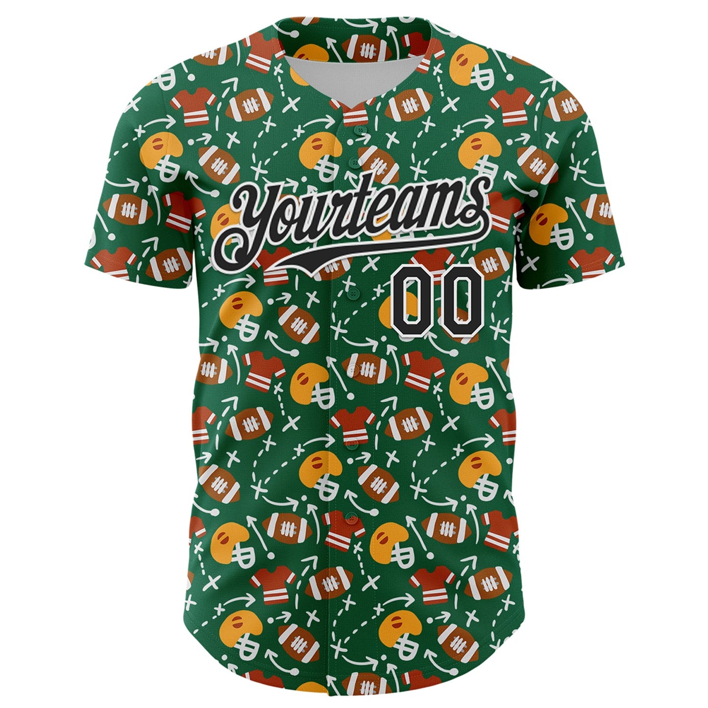 Custom Kelly Green Black-White Comic Doodle Ballgame 3D Pattern Design Authentic Baseball Jersey view 2