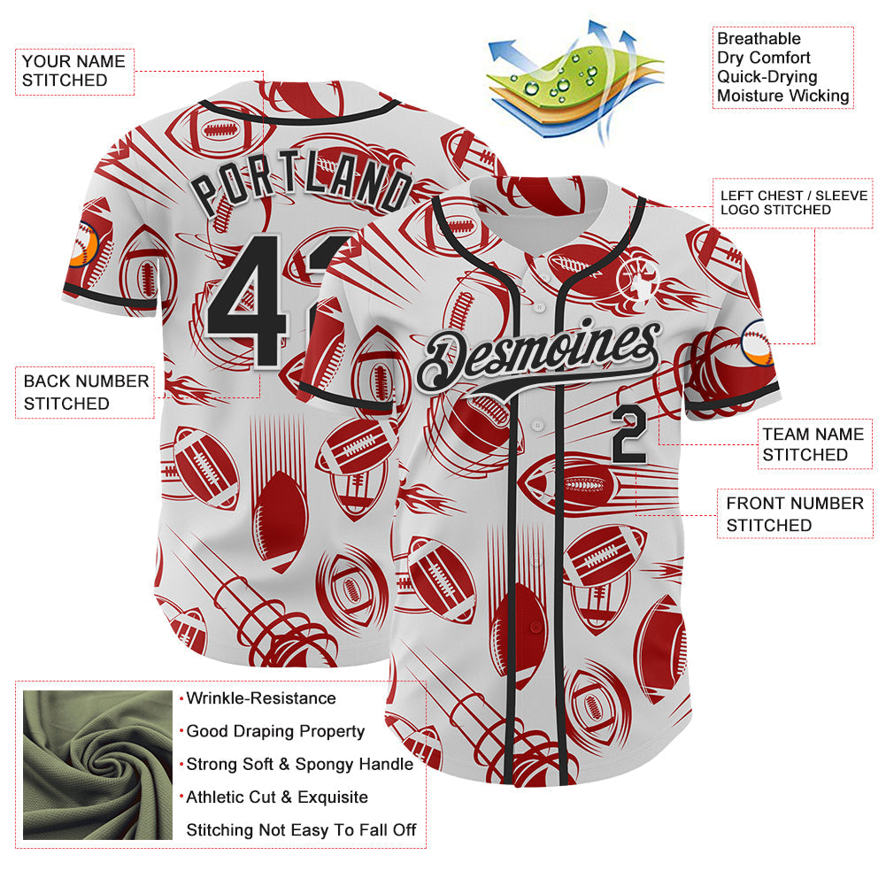 Custom White Black Comic Doodle Ballgame 3D Pattern Design Authentic Baseball Jersey view 3