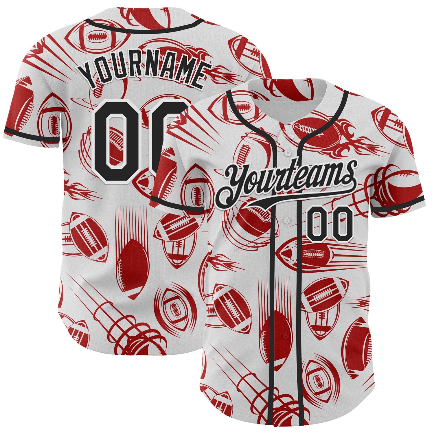 Custom White Black Comic Doodle Ballgame 3D Pattern Design Authentic Baseball Jersey - Main View