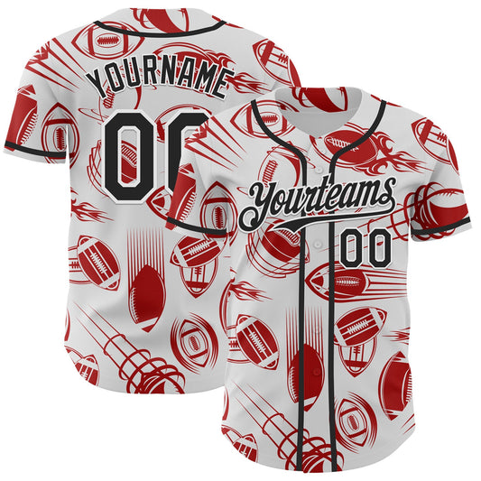 Custom White Black Comic Doodle Ballgame 3D Pattern Design Authentic Baseball Jersey - Main View