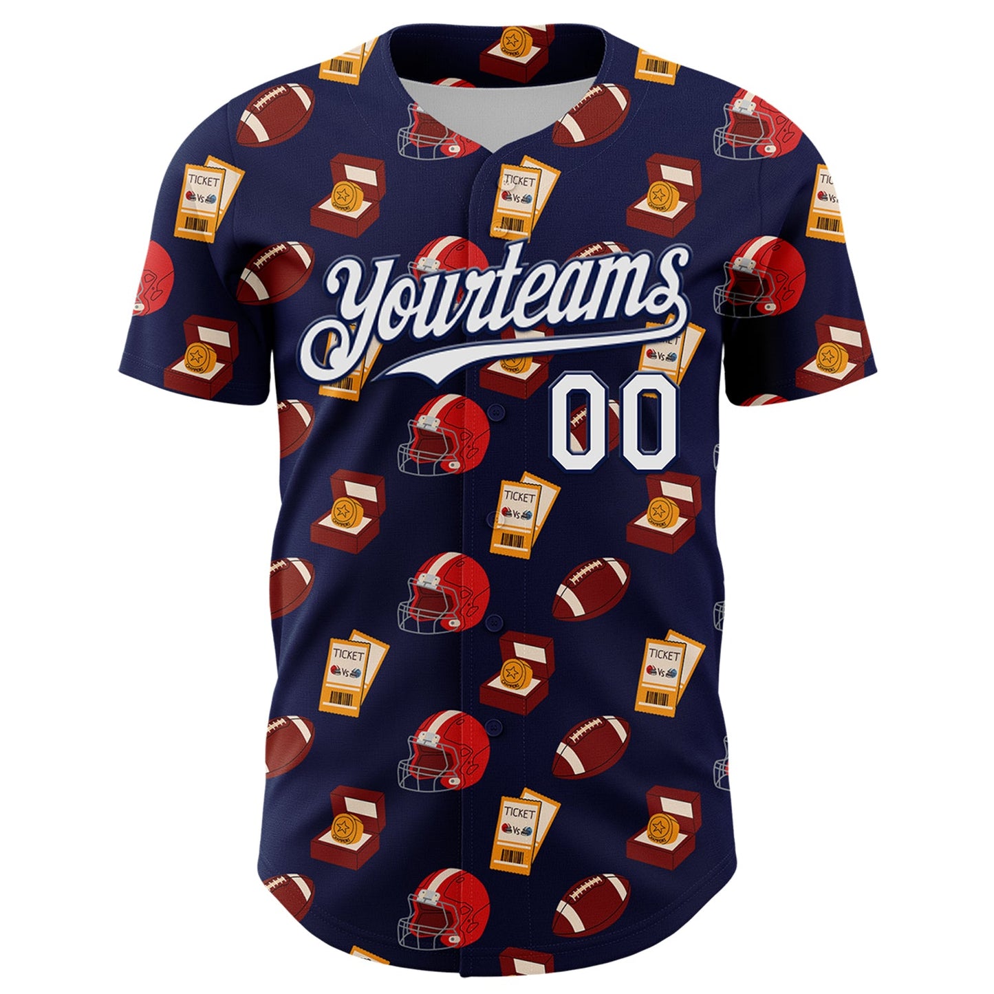 Custom Navy White Comic Doodle Ballgame 3D Pattern Design Authentic Baseball Jersey view 2