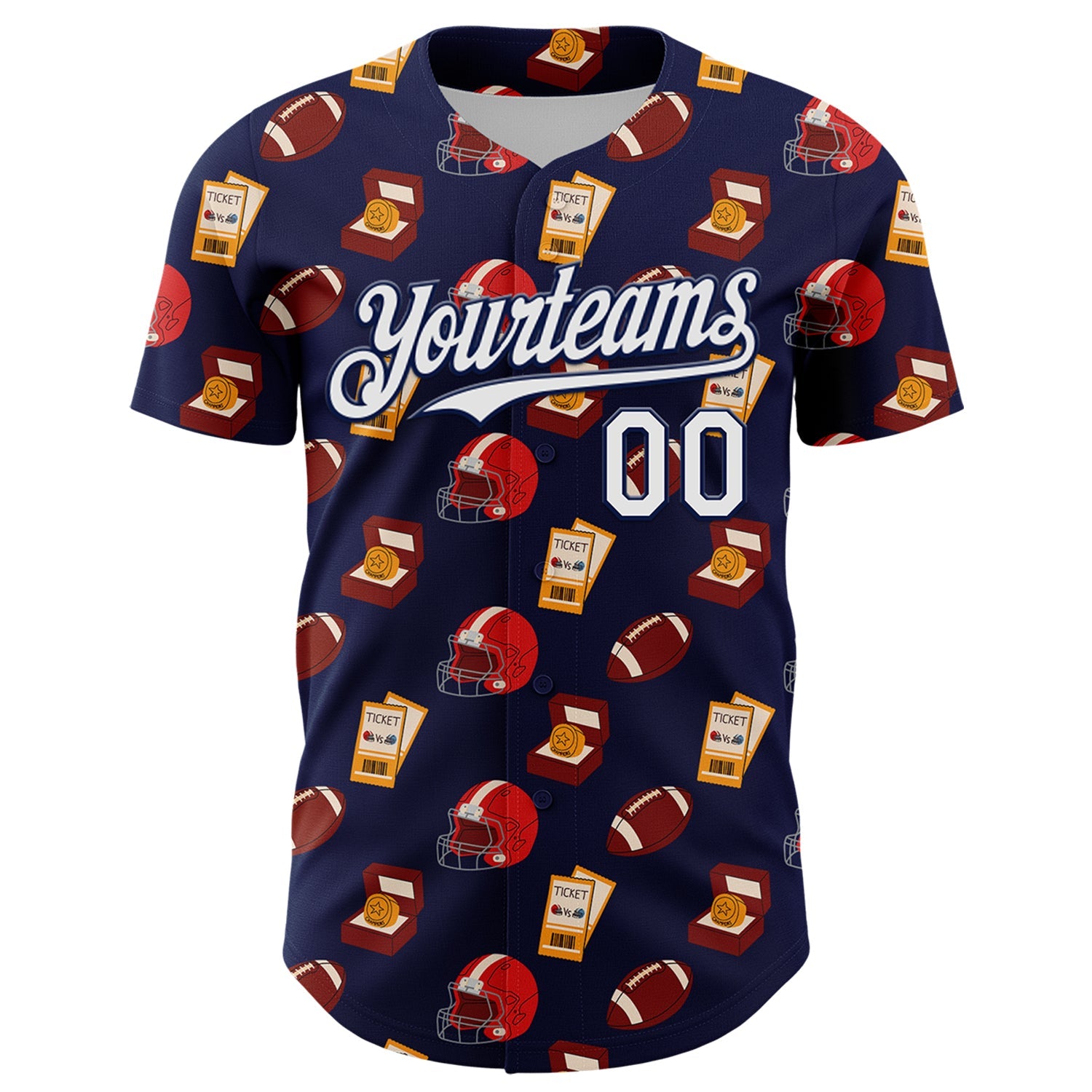 Custom Navy White Comic Doodle Ballgame 3D Pattern Design Authentic Baseball Jersey view 2