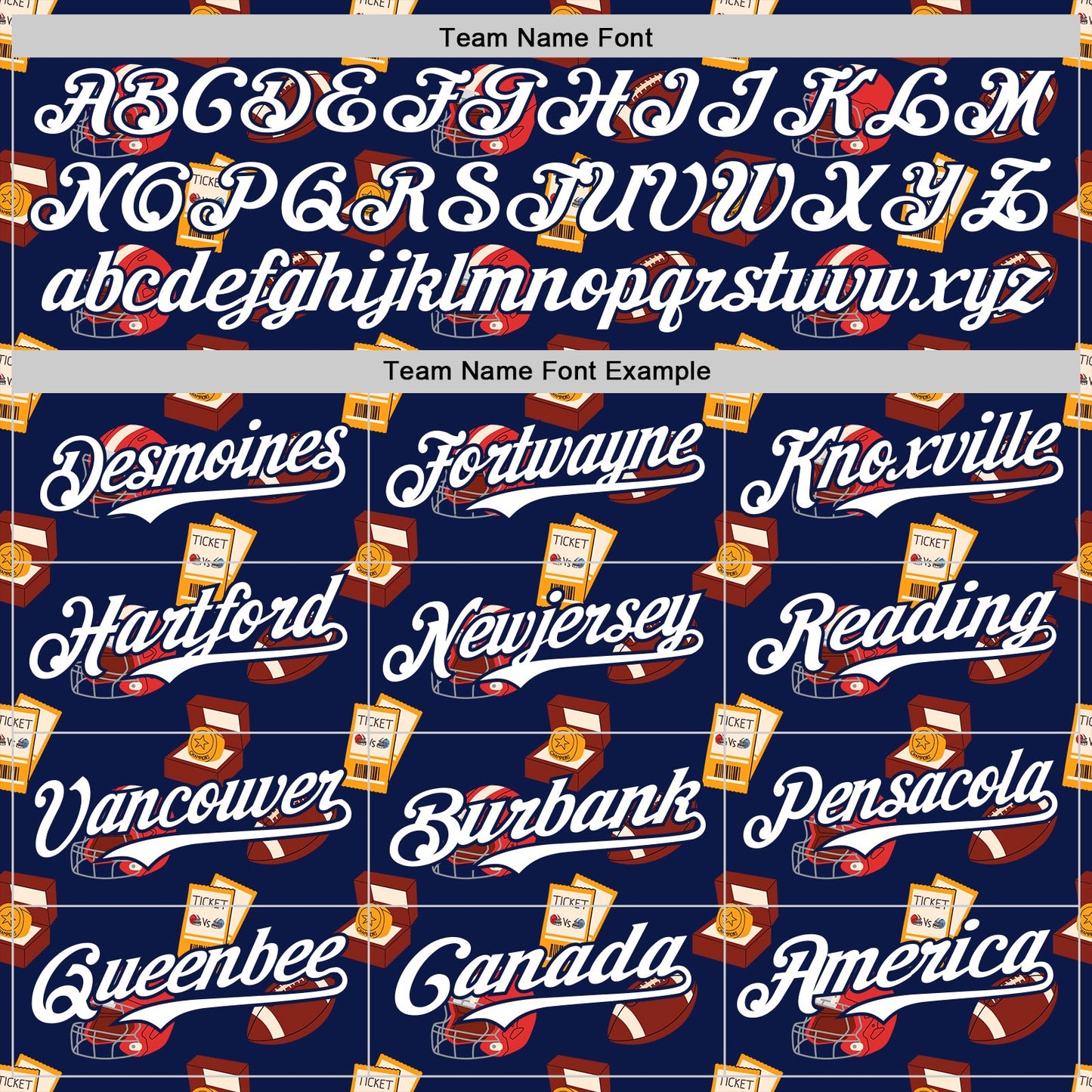 Custom Navy White Comic Doodle Ballgame 3D Pattern Design Authentic Baseball Jersey view 4