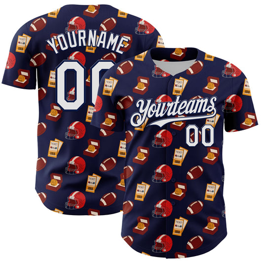 Custom Navy White Comic Doodle Ballgame 3D Pattern Design Authentic Baseball Jersey - Main View