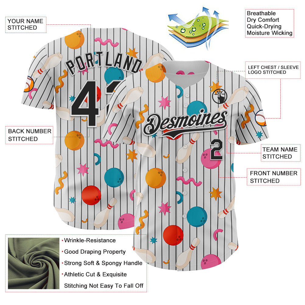 Custom White Black Comic Doodle Ballgame 3D Pattern Design Authentic Baseball Jersey view 3