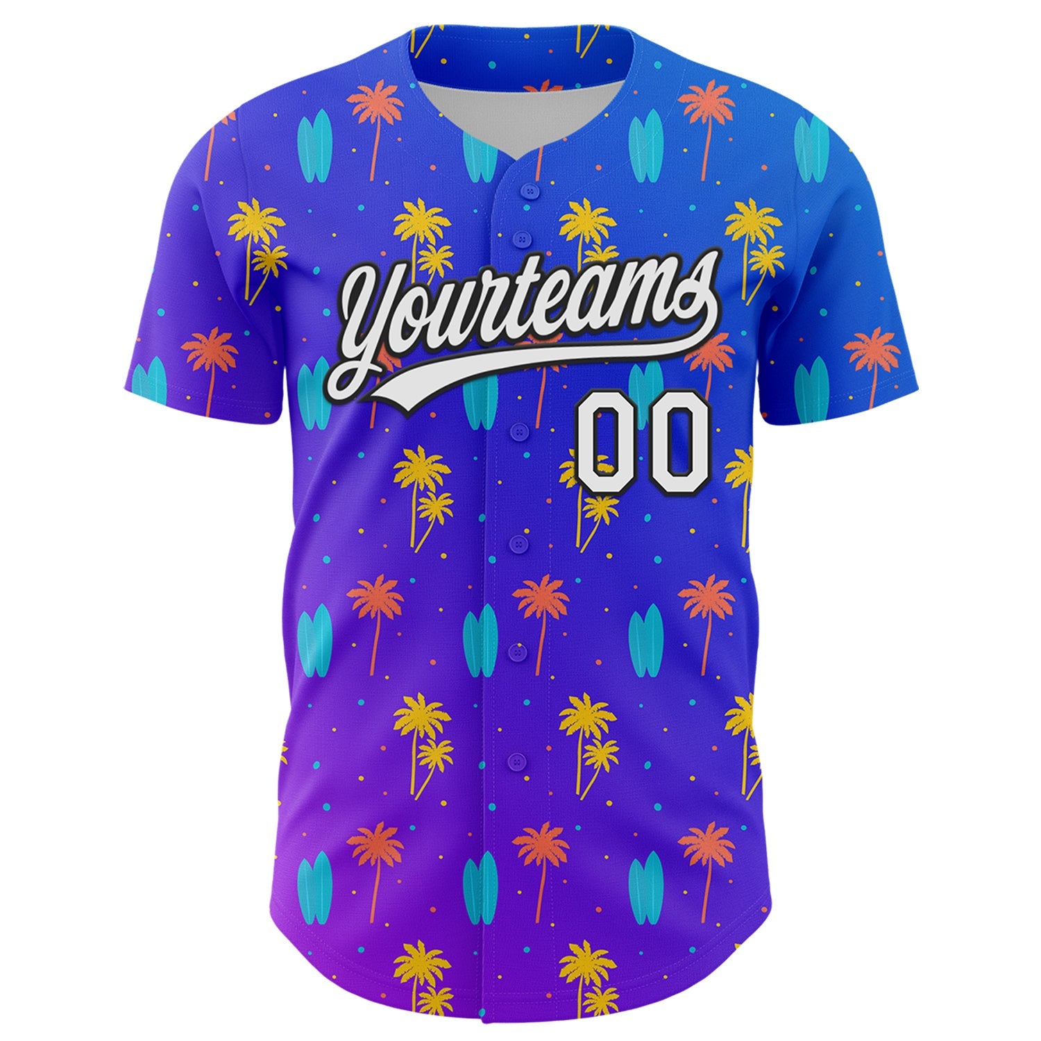 Custom Purple White-Black 3D Hawaii Tropical Palm Tree Authentic Baseball Jersey view 2