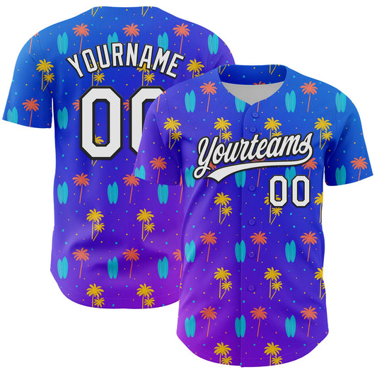 Custom Purple White-Black 3D Hawaii Tropical Palm Tree Authentic Baseball Jersey - Main View