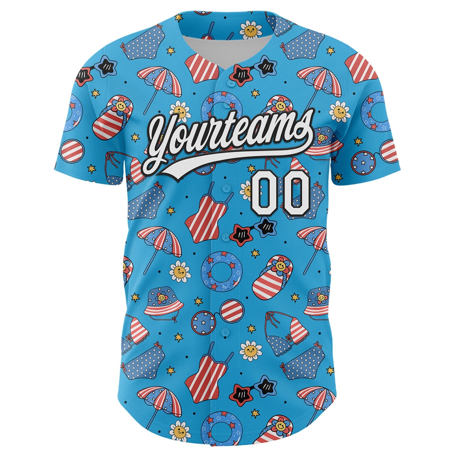 Custom Sky Blue White-Black 3D Hawaii Beach Authentic Baseball Jersey view 2