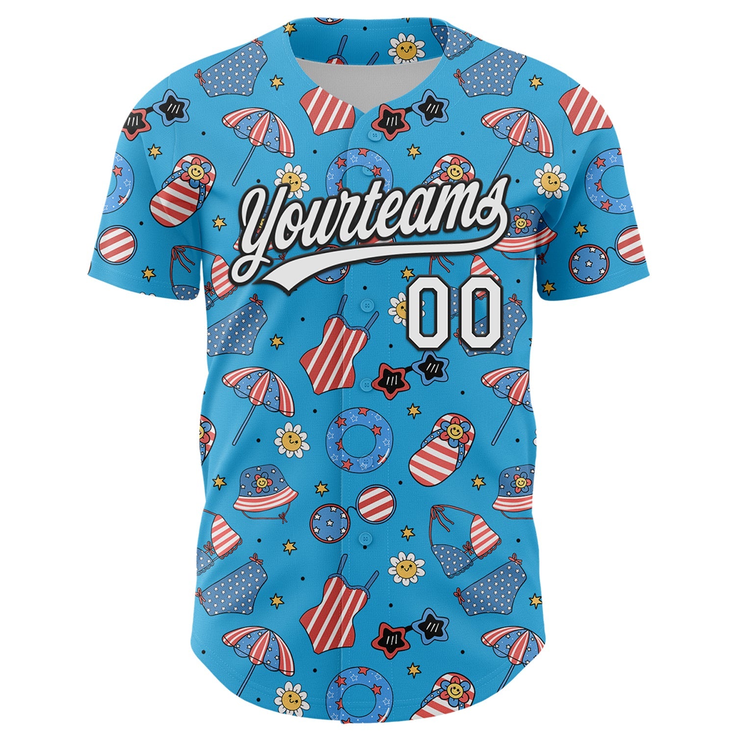 Custom Sky Blue White-Black 3D Hawaii Beach Authentic Baseball Jersey view 2