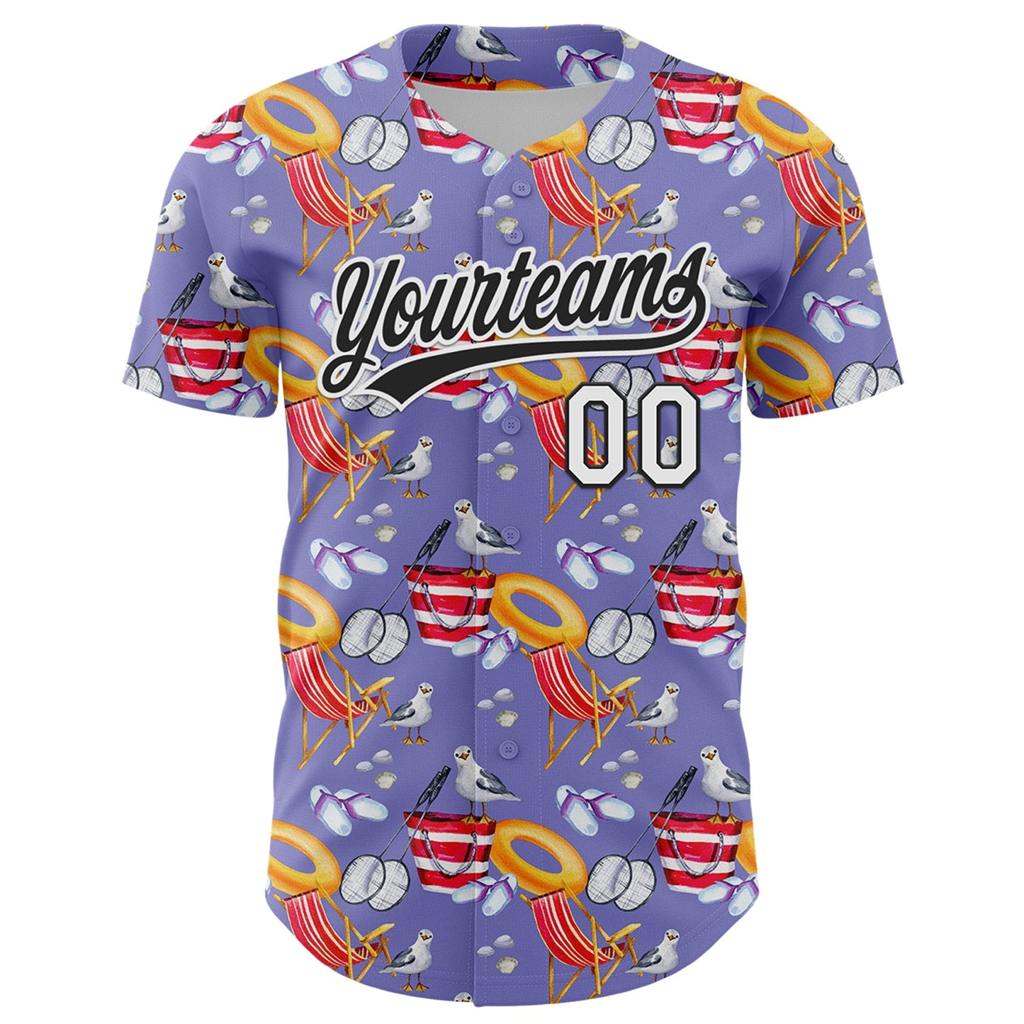 Custom Light Purple White-Black 3D Hawaii Beach Seabird Authentic Baseball Jersey view 2