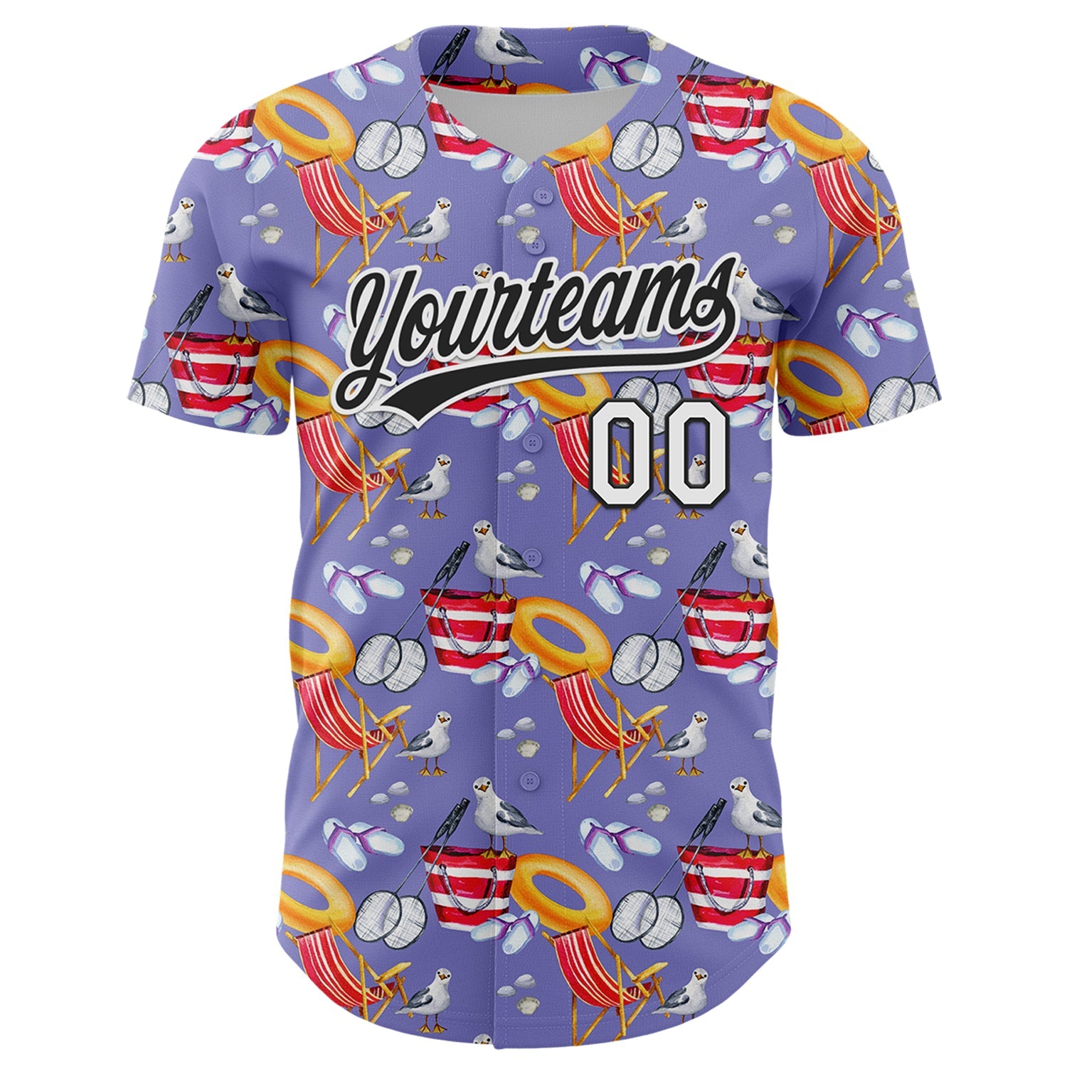Custom Light Purple White-Black 3D Hawaii Beach Seabird Authentic Baseball Jersey view 2