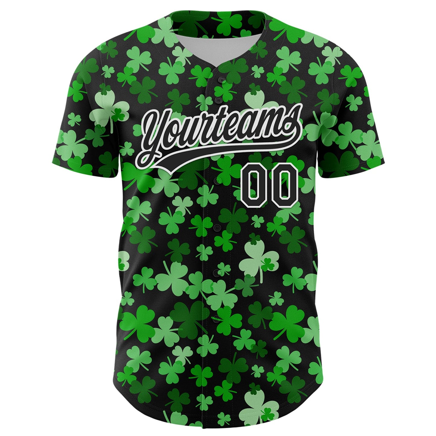 Custom Black White 3D St. Patrick's Day Shamrock Authentic Baseball Jersey view 2
