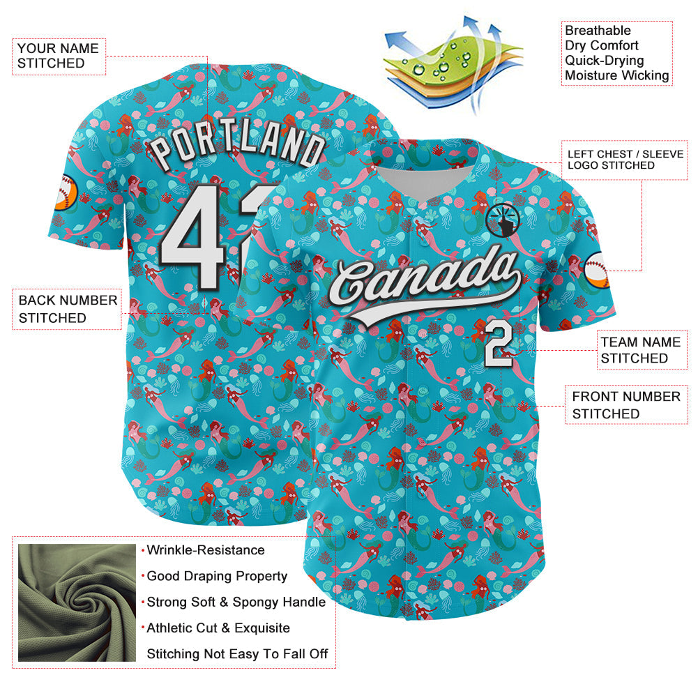 Custom Lakes Blue White-Black 3D Hawaii Ocean Creature Authentic Baseball Jersey view 3