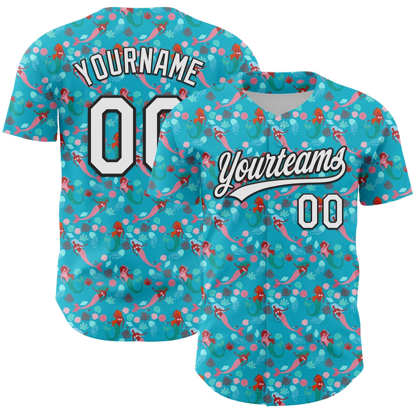 Custom Lakes Blue White-Black 3D Hawaii Ocean Creature Authentic Baseball Jersey - Main View