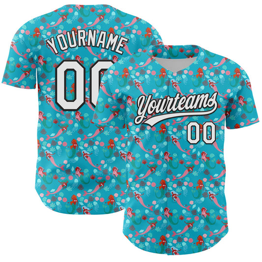 Custom Lakes Blue White-Black 3D Hawaii Ocean Creature Authentic Baseball Jersey - Main View