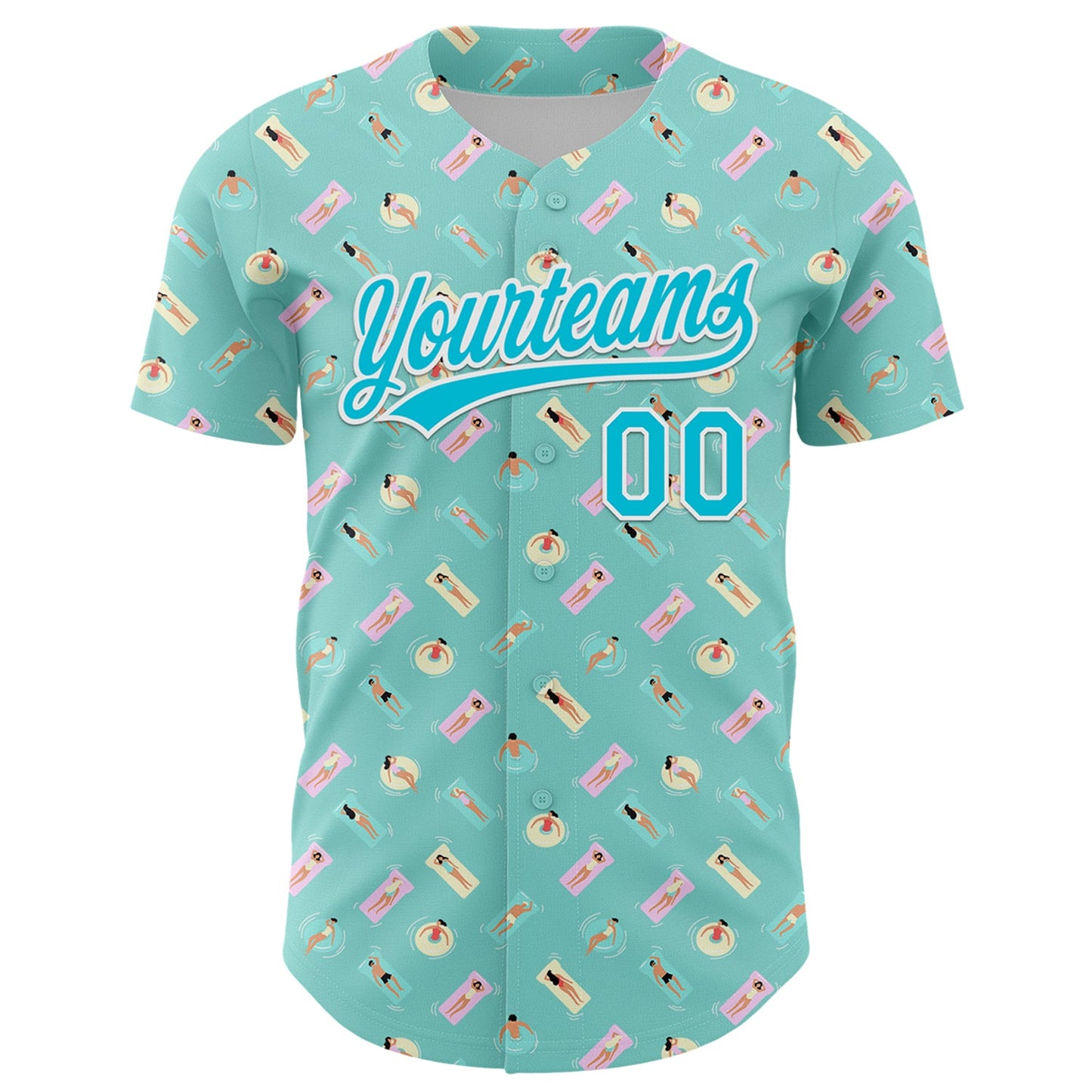 Custom Ice Blue Lakes Blue-White 3D Hawaii Beach Holiday Authentic Baseball Jersey view 2