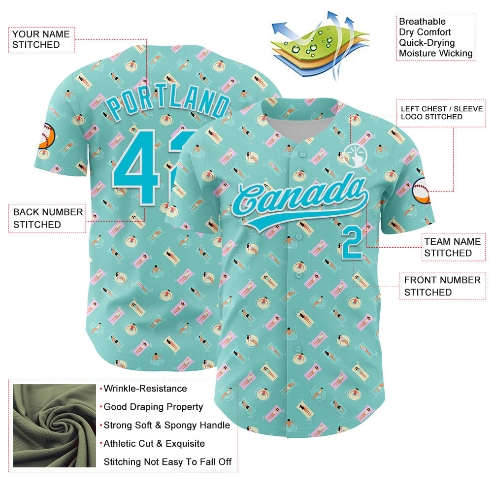 Custom Ice Blue Lakes Blue-White 3D Hawaii Beach Holiday Authentic Baseball Jersey view 3