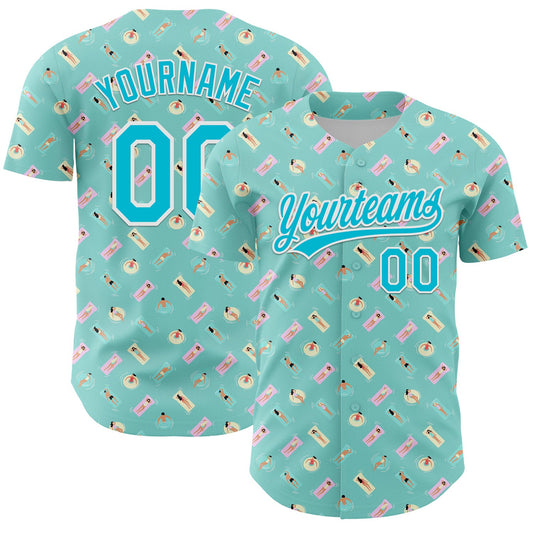 Custom Ice Blue Lakes Blue-White 3D Hawaii Beach Holiday Authentic Baseball Jersey - Main View