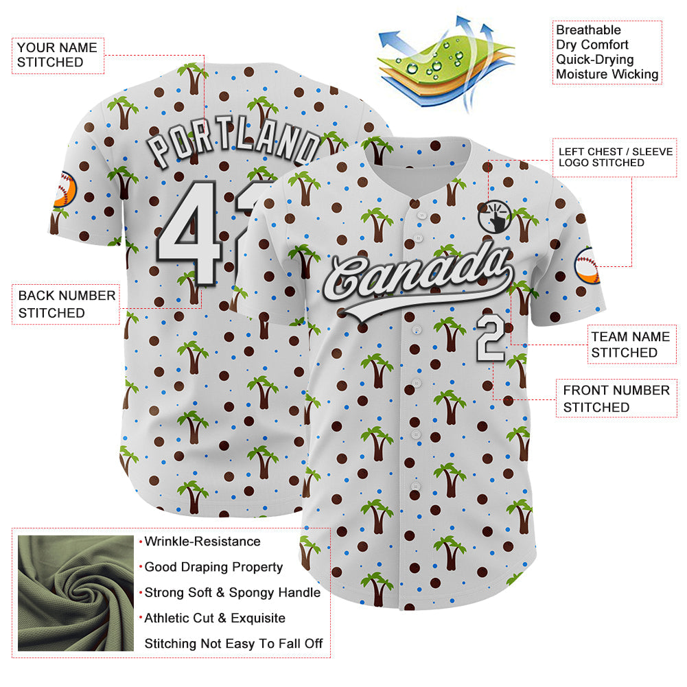 Custom White Black 3D Hawaii Tropical Palm Tree Authentic Baseball Jersey view 3
