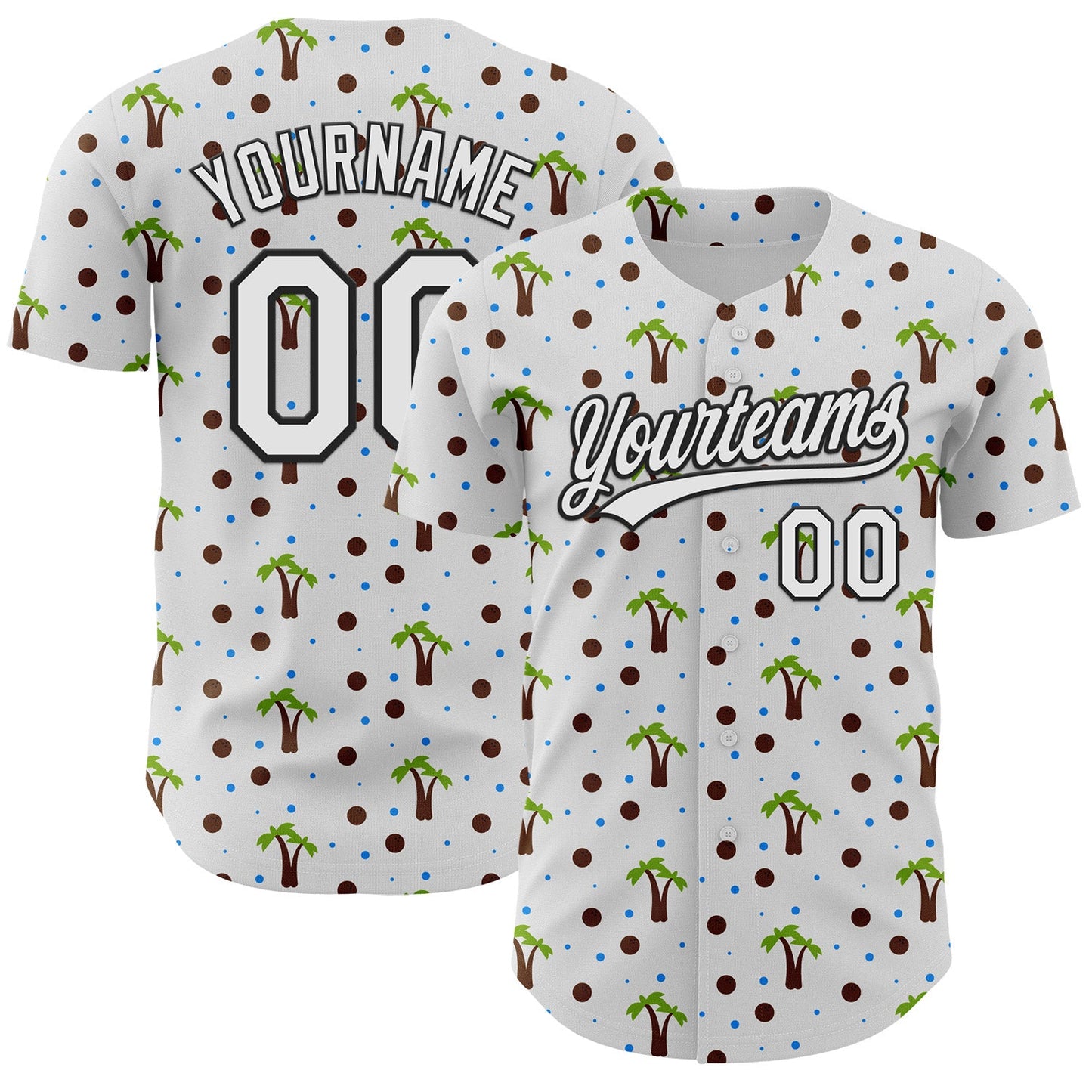 Custom White Black 3D Hawaii Tropical Palm Tree Authentic Baseball Jersey - Main View