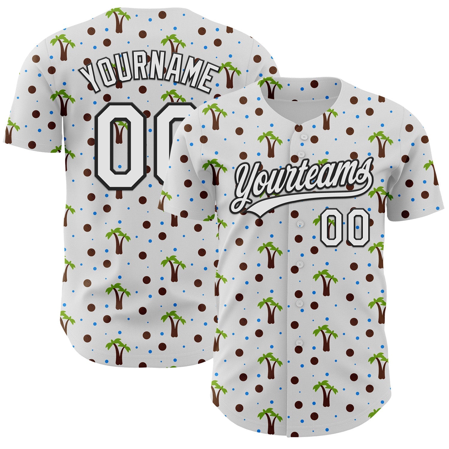 Custom White Black 3D Hawaii Tropical Palm Tree Authentic Baseball Jersey - Main View