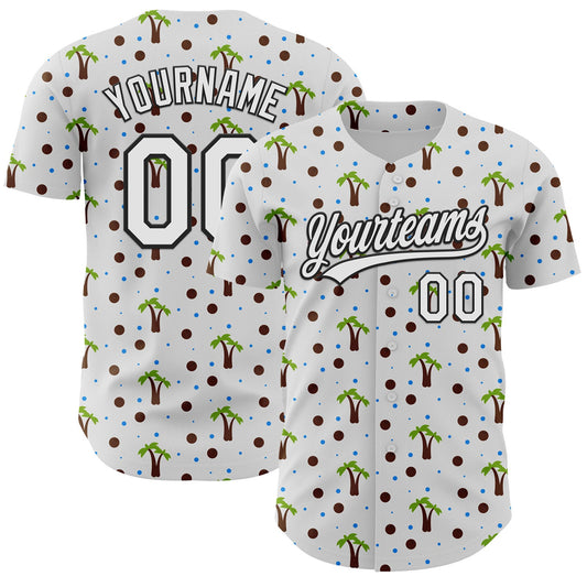 Custom White Black 3D Hawaii Tropical Palm Tree Authentic Baseball Jersey - Main View