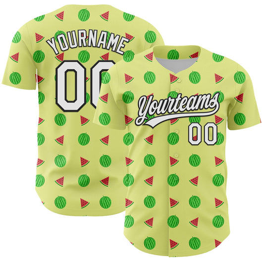 Custom Yellow White-Black 3D Hawaii Fruit Watermelon Authentic Baseball Jersey - Main View