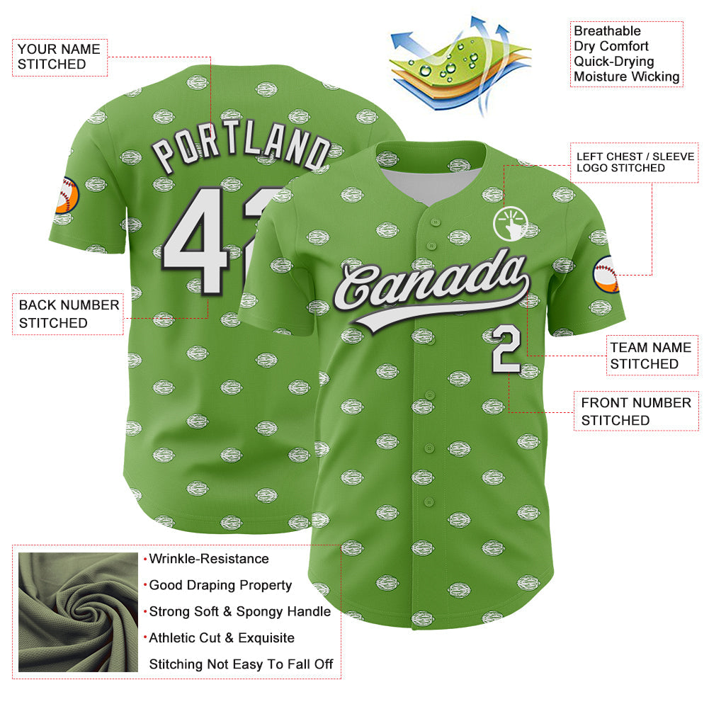 Custom Green White-Black 3D Hawaii Fruit Lemon Authentic Baseball Jersey view 3