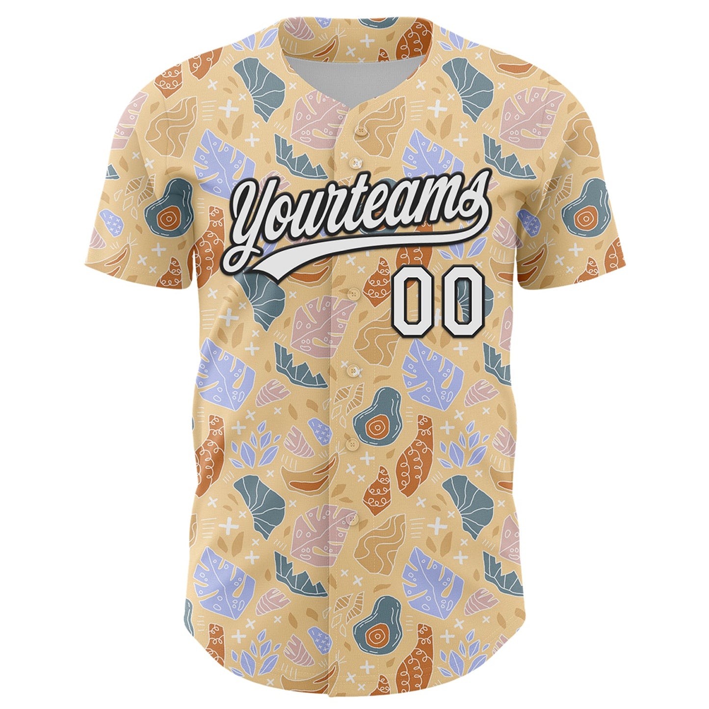 Custom Brown White-Black 3D Hawaii Tropical Palm Leaves Authentic Baseball Jersey view 2