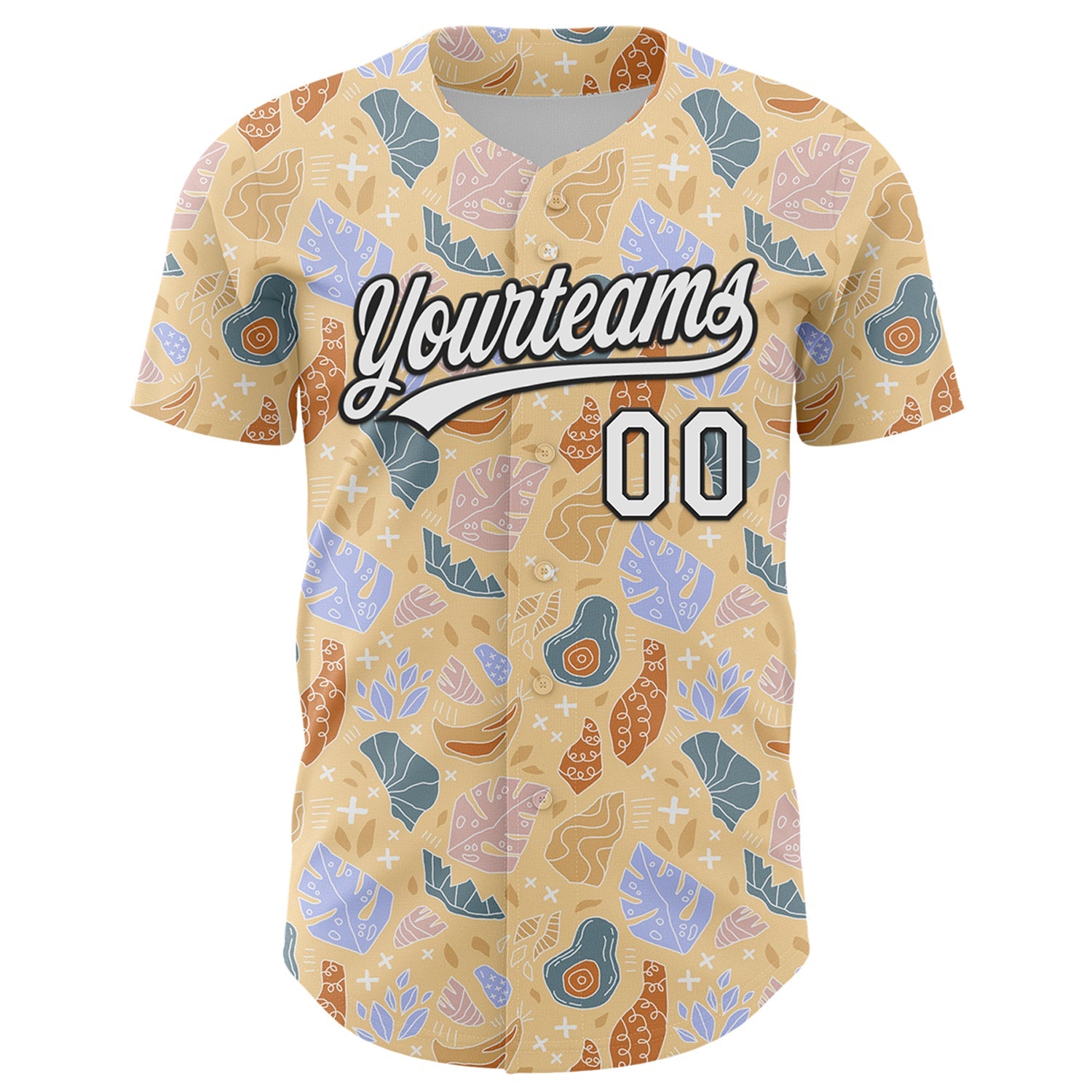 Custom Brown White-Black 3D Hawaii Tropical Palm Leaves Authentic Baseball Jersey view 2