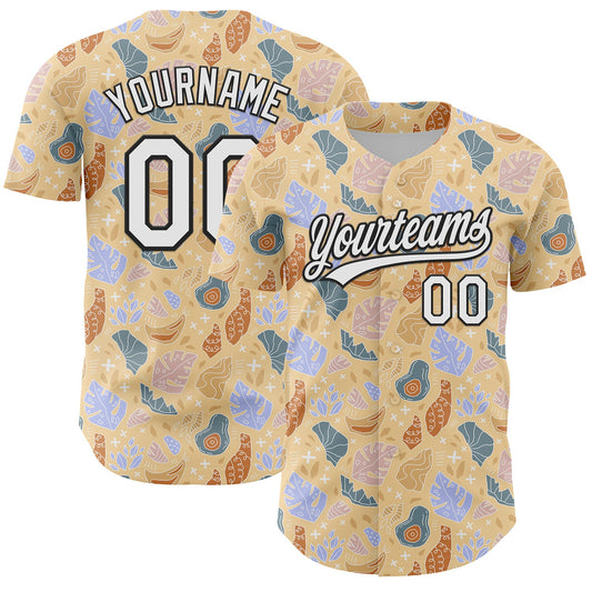 Custom Brown White-Black 3D Hawaii Tropical Palm Leaves Authentic Baseball Jersey - Main View