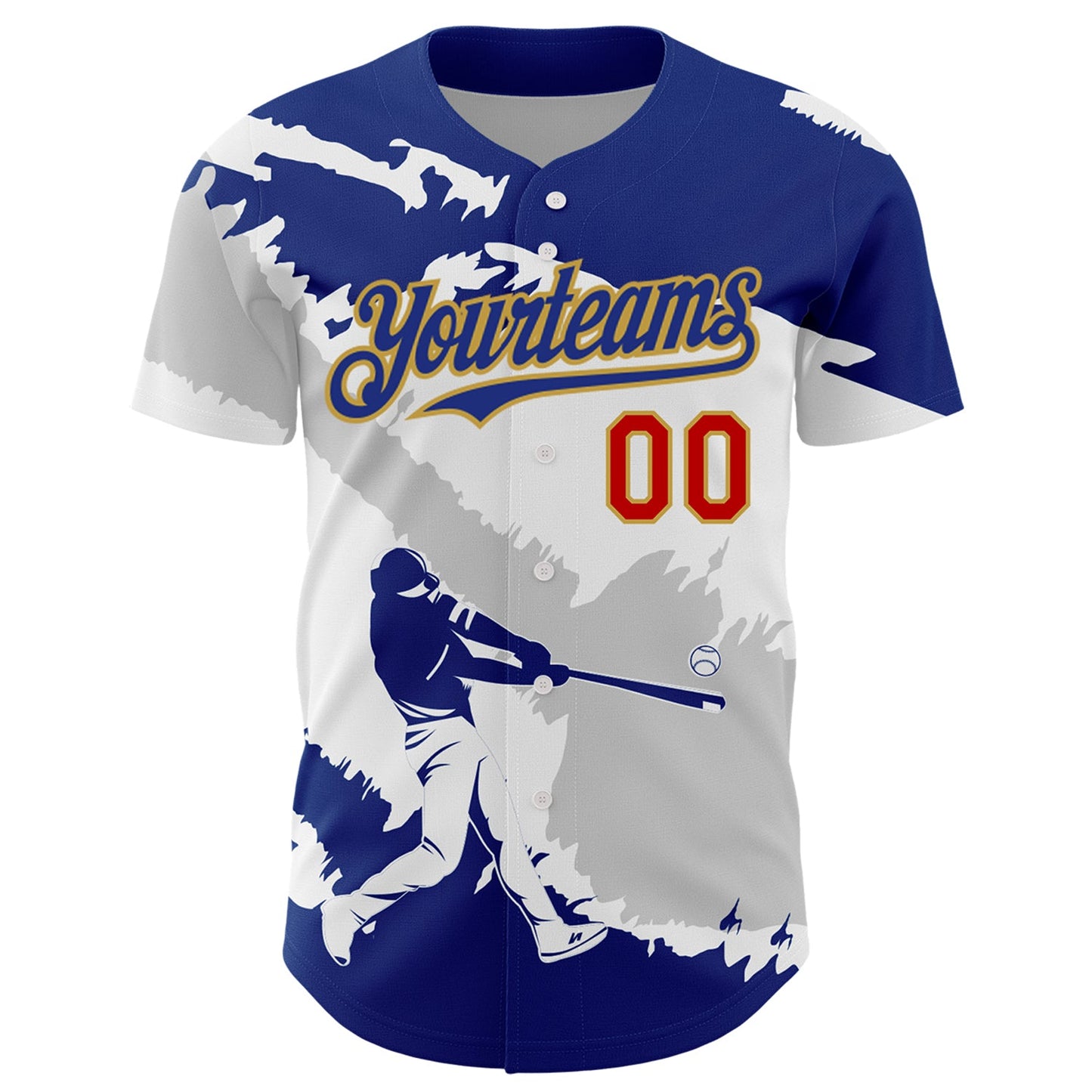 Custom Royal Gray Old Gold-Red 3D El Salvador El Salvadoran Flag Authentic Baseball Jersey view 2