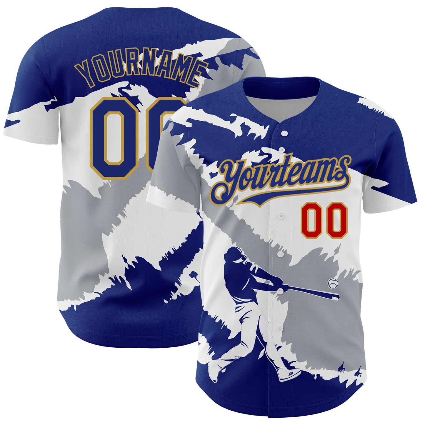 Custom Royal Gray Old Gold-Red 3D El Salvador El Salvadoran Flag Authentic Baseball Jersey - Main View