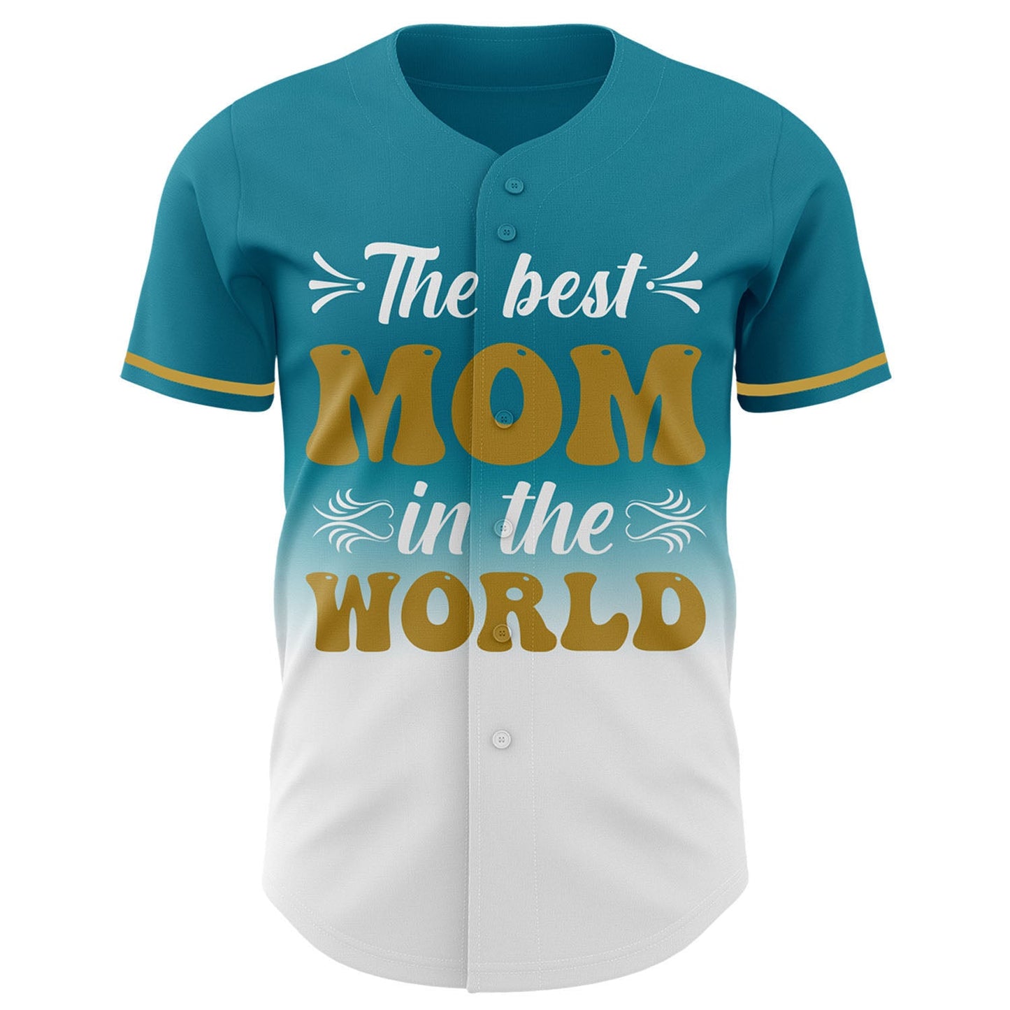 Custom Teal Old Gold-White 3D Pattern Design Gradient Mother's Day Authentic Baseball Jersey view 2