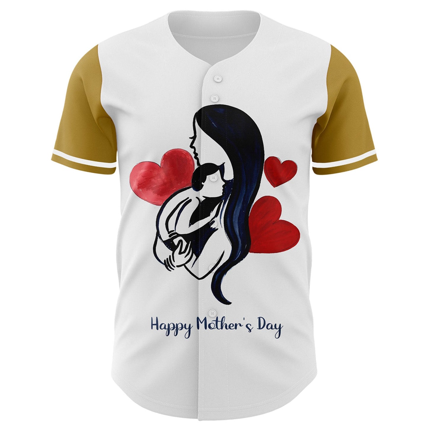 Custom White Old Gold 3D Pattern Design Mother's Day Family Love Authentic Baseball Jersey view 2