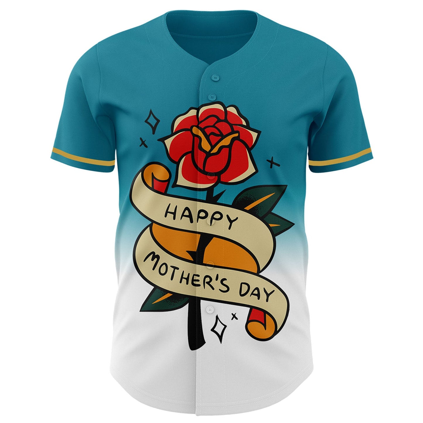 Custom Teal Old Gold-Black 3D Pattern Design Gradient Mother's Day Flower Authentic Baseball Jersey view 2