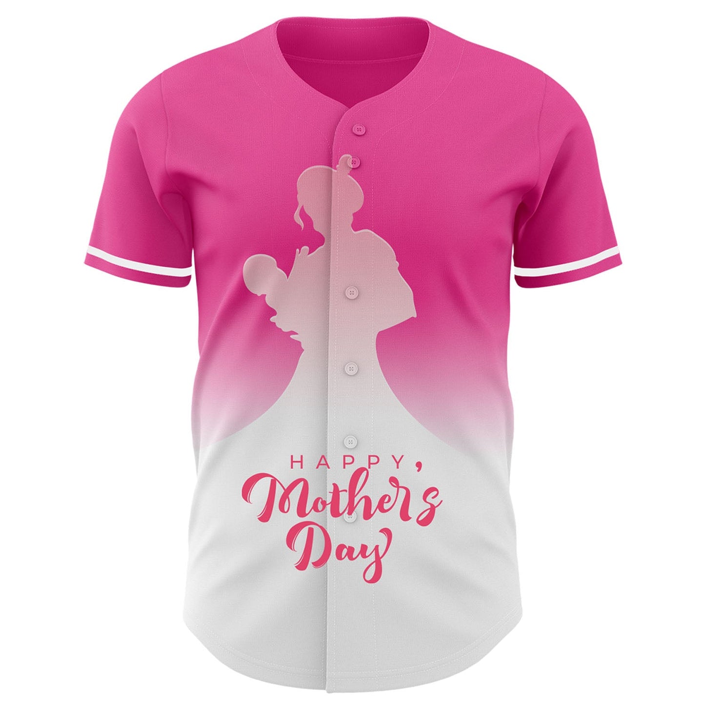 Custom Pink White-Neon Pink 3D Pattern Design Gradient Mother's Day Family Love Authentic Baseball Jersey view 2
