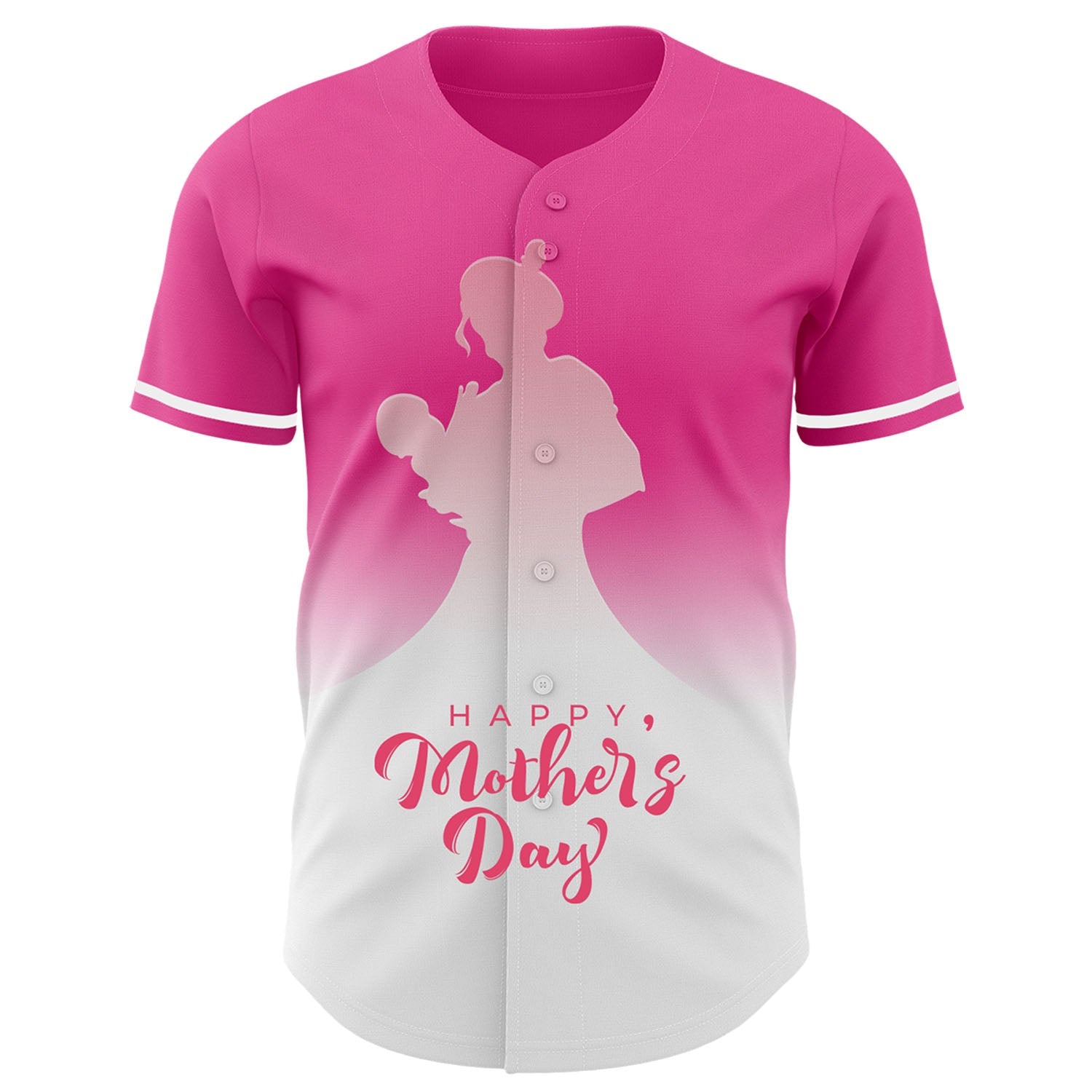 Custom Pink White-Neon Pink 3D Pattern Design Gradient Mother's Day Family Love Authentic Baseball Jersey view 2