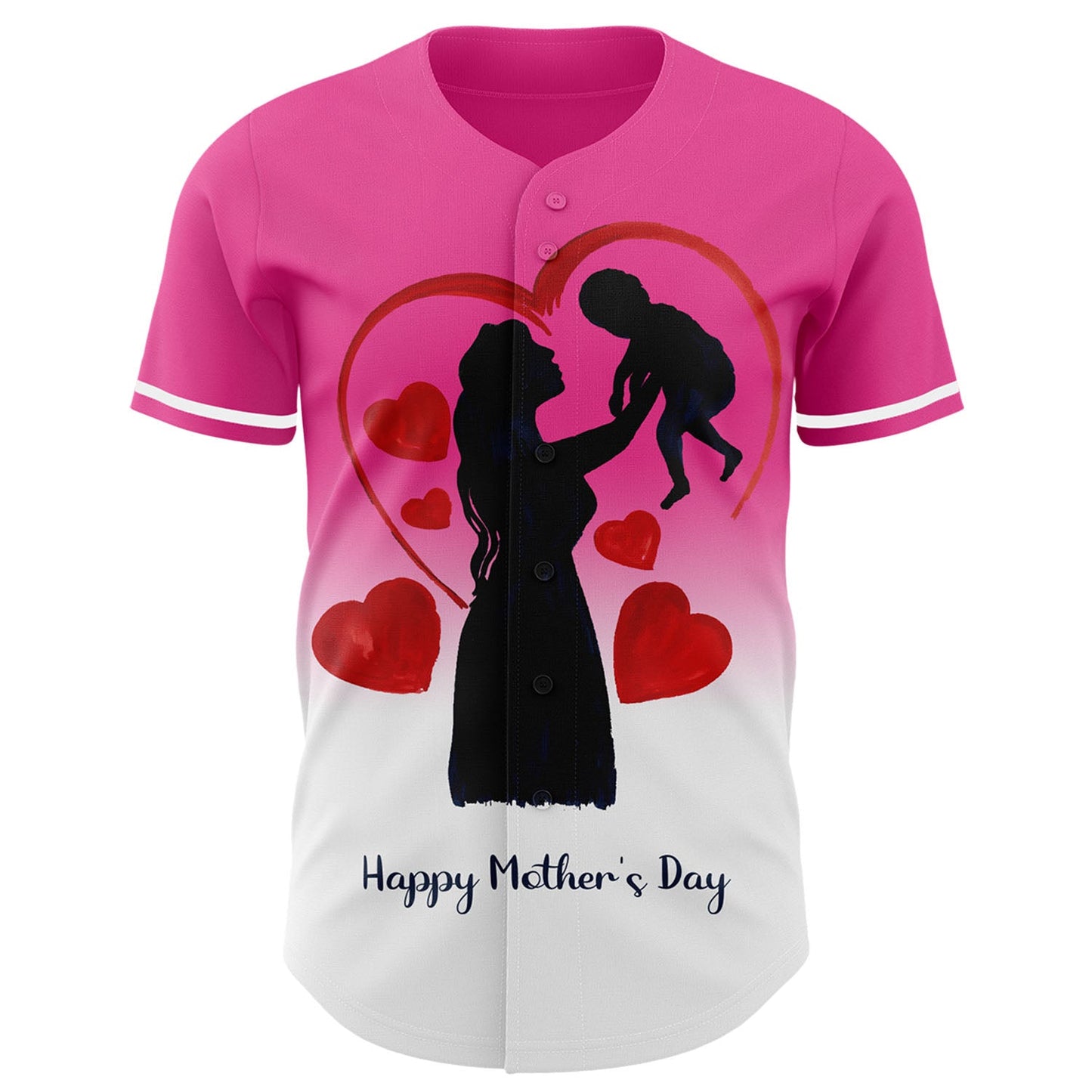 Custom Pink White 3D Pattern Design Gradient Mother's Day Family Love Authentic Baseball Jersey view 2