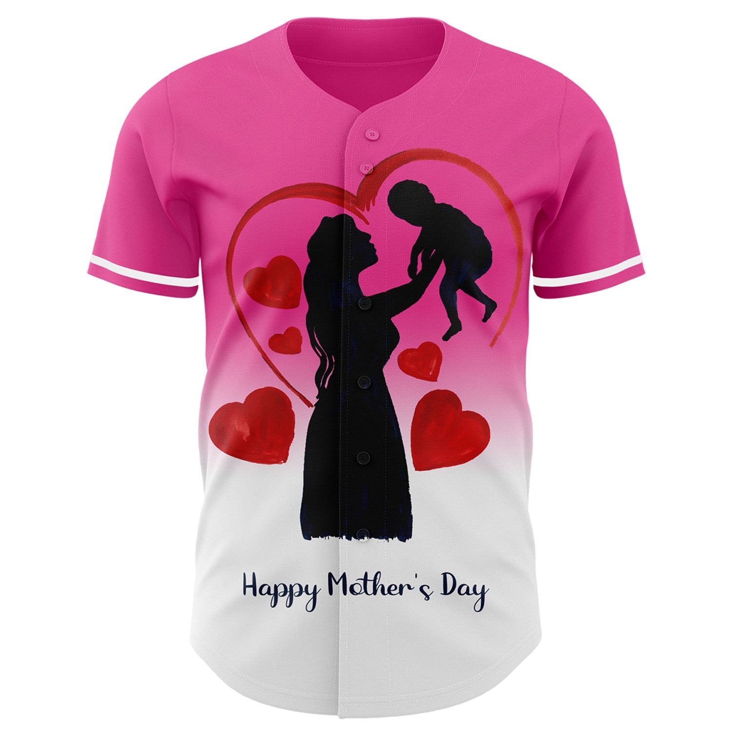 Custom Pink White 3D Pattern Design Gradient Mother's Day Family Love Authentic Baseball Jersey view 2