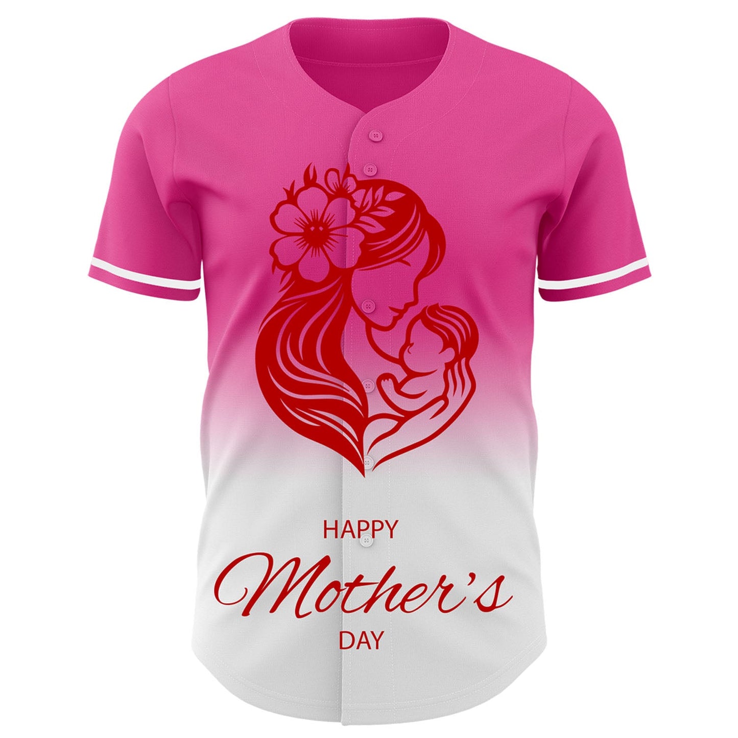 Custom Pink White-Red 3D Pattern Design Gradient Mother's Day Family Love Authentic Baseball Jersey view 2