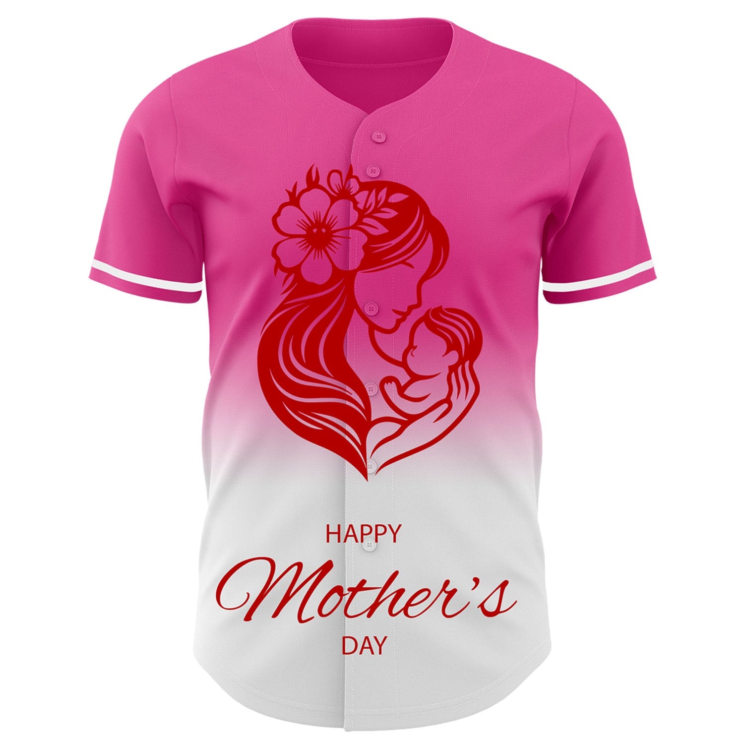 Custom Pink White-Red 3D Pattern Design Gradient Mother's Day Family Love Authentic Baseball Jersey view 2