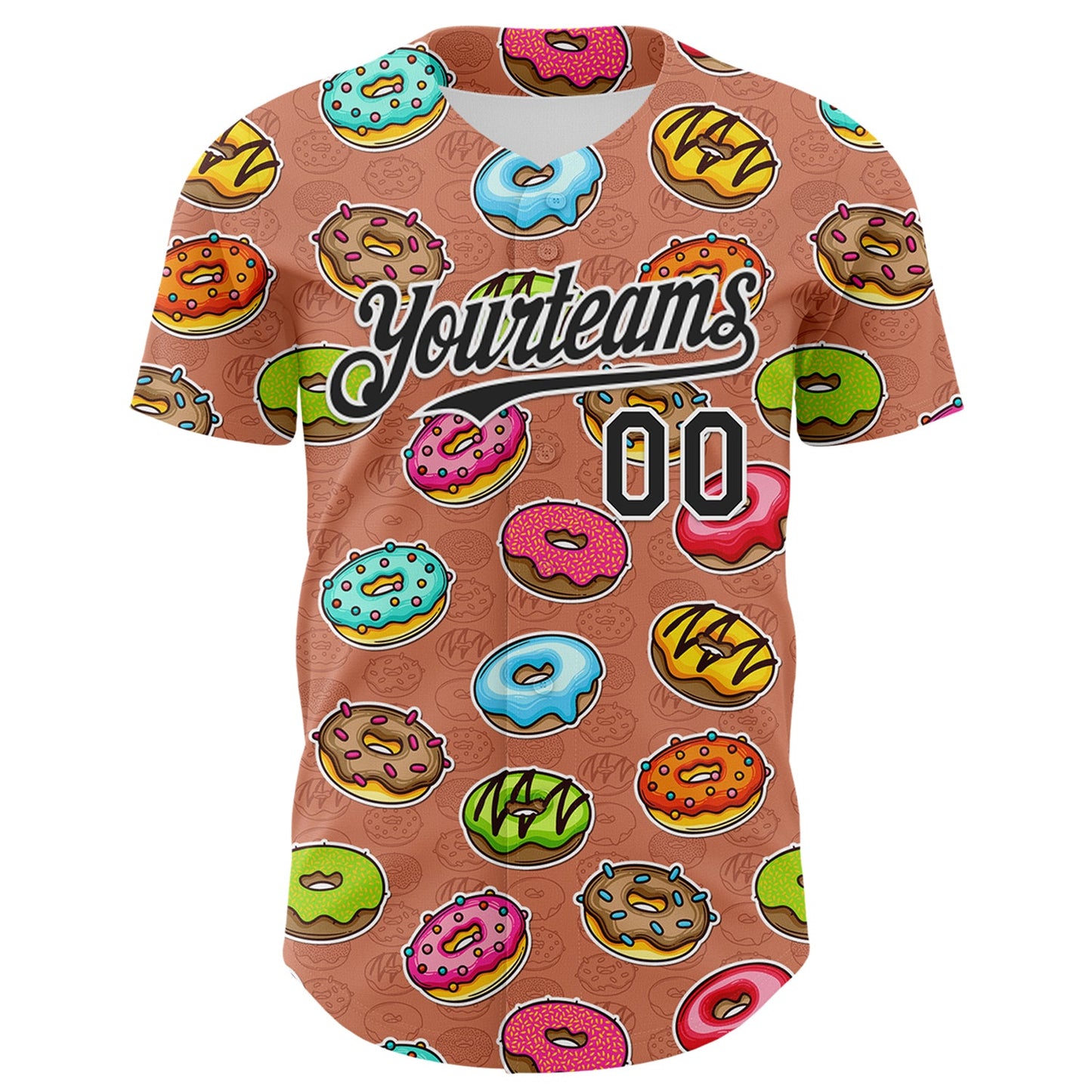 Custom Brown Black-White 3D Pattern Design Foodie Food Dessert Doughnut Authentic Baseball Jersey view 2