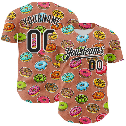 Custom Brown Black-White 3D Pattern Design Foodie Food Dessert Doughnut Authentic Baseball Jersey - Main View